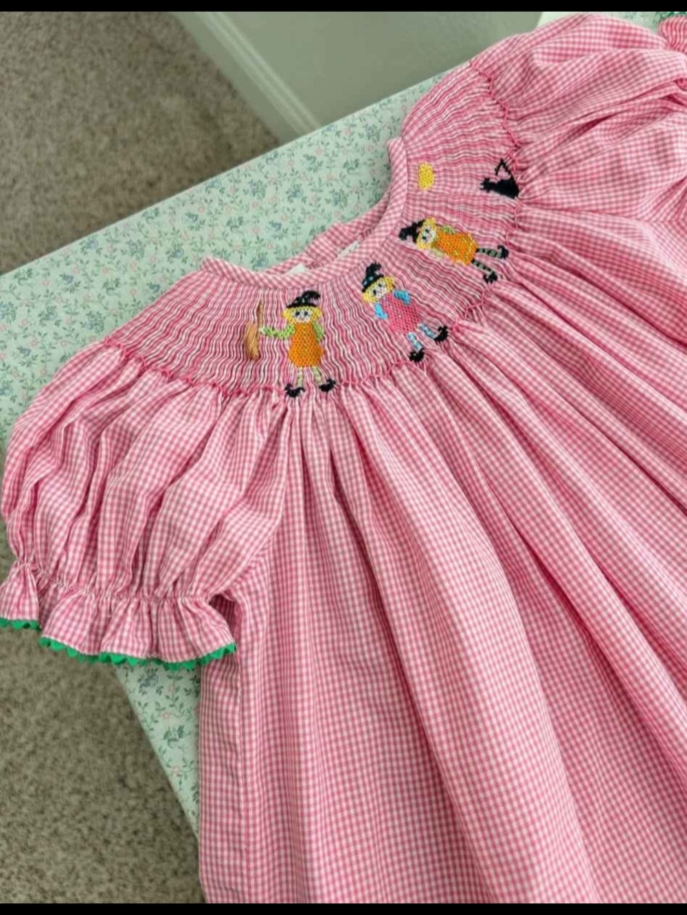 18 Mos Smocked Halloween Witches Pink Gingham Bishop Dress